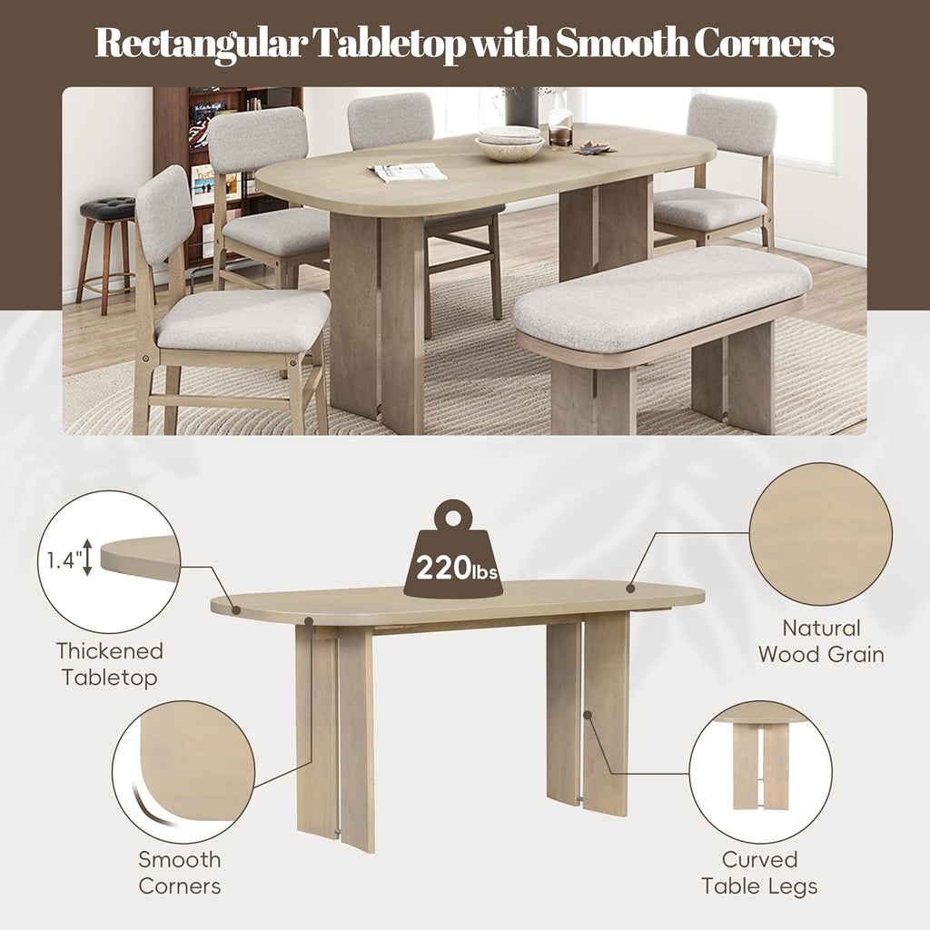 Harper & Bright Designs Dining Table and Chairs Set, 6-Piece Solid Wood Dining Room Set with Bench, Modern Farmhouse Kitchen Furniture for Family Gatherings, Natural