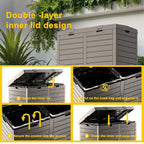 62 Gallon Outdoor Trash Can with Tiered Lid and Drip Tray,Waterproof Resin Waste Bin Indoor,Durable,Stylish,Lightweight Garbage Bin for Patio,Kitchen,Backyard and Office(Light Brown)