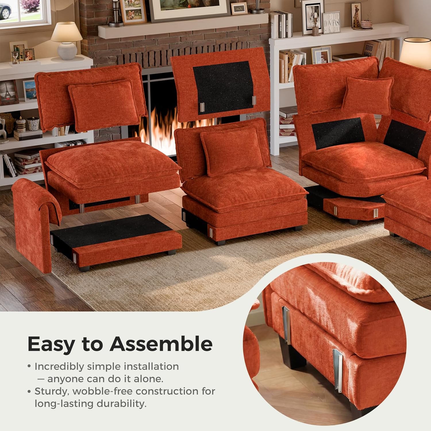 ELUCHANG 114" Oversized Modular Sectional Sofa, Comfy Chenille Cloud Couch, 7-Seater V Shaped Modern Deep Seat Sofa w/Removable Covers for Living Room, Bedroom, DIY Combination - Terracotta
