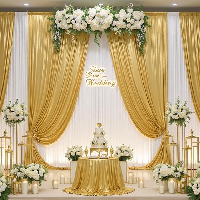 10ft x 10ft Gold Sequin Backdrop Curtain for Parties, Wrinkle Free Thick Glitter Photo Backdrop Drapes 2 Panels 5x10FT Shimmer Back Drop Cloth Shiny Fabric for Wedding Birthday Photography Background