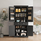 71.7 Inch Kitchen Pantry Cabinet,Freestanding High Cupboard Bathroom Storage Cabinet with 2 Drawer & Cabinets, 3 Adjustable Shelves, 6 Door Shelves,for Living Room, Kitchen Black