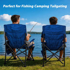 Romswi Oversized Camping Chairs 2 Pack, 500 LBS Heavy Duty Folding Lawn Chairs with Hard Armrests, Wide Seat Outdoor Chairs with Cup Holder & Side Pocket for Camping Beach Sports Backyard