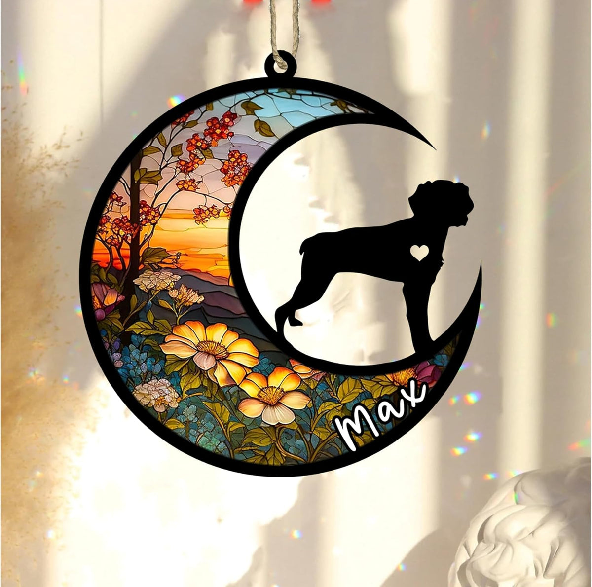 Personalized Dog Memorial, Custom Name Brittany Dog Christmas Ornament with Name, Custom Breeds, Pet Loss Light Catcher, Gifts for Lovers Loss of Pet Sympathy on Mothers Day Christmas