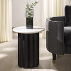 SAFAVIEH Couture Collection - Roxiella Black Solid Wood & Round Marble Top Accent Table, Pedestal Design, Sculptural Modern Side Table (SFV9732B)