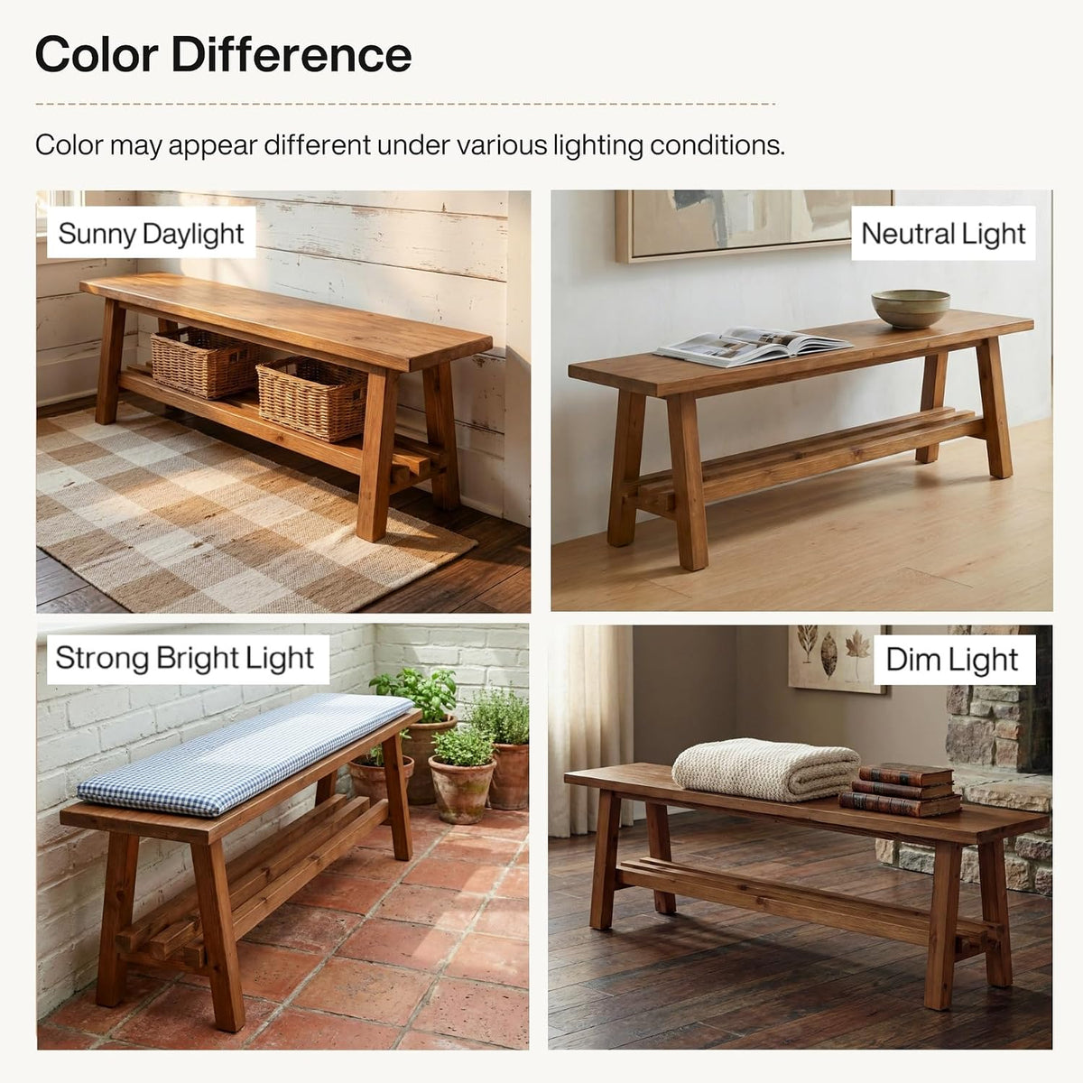 55" Farmhouse Wood Bench, 2-Tier Rustic Kitchen Dining Seat, Indoor End of Bed Bench for Kitchen, Dining Room, Living Room, Hallway, Bedroom