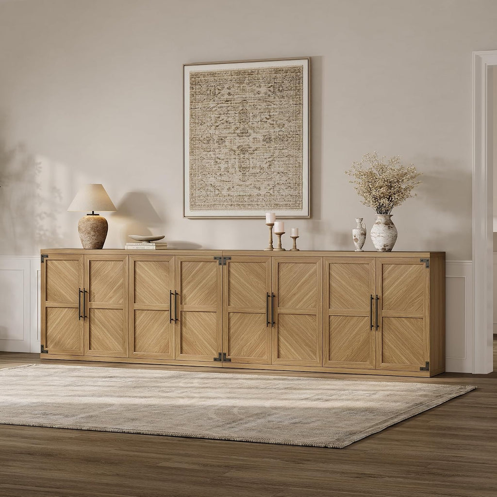 SICOTAS Buffet Cabinet with 4 Doors, Modern Sideboard Cabinet with Storage and Adjustable Shelves, Large Credenza Storage Cabinet (1, Oak Brown)