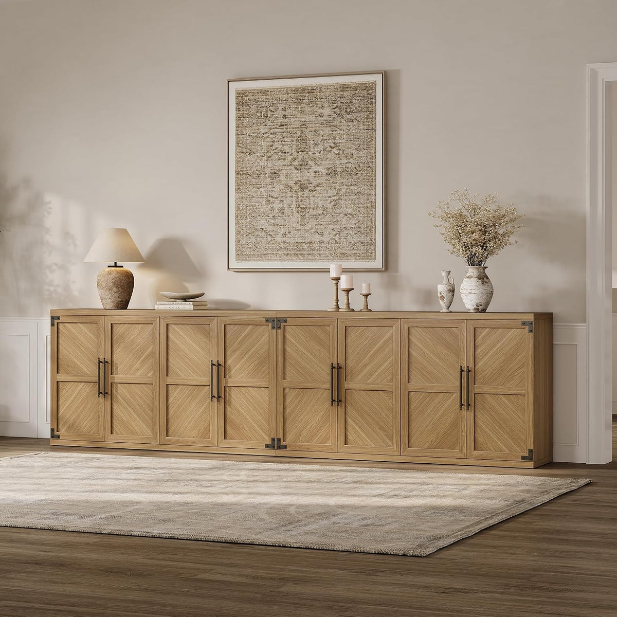SICOTAS Buffet Cabinet with 4 Doors, Modern Sideboard Cabinet with Storage and Adjustable Shelves, Large Credenza Storage Cabinet (1, Oak Brown)