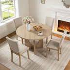 leovanni Round Dining Table Set for 4, Kitchen Table with 4 Upholstered Chairs, 5-Piece Wood Dining Table and Chairs Set for Kitchen, Patent Pending