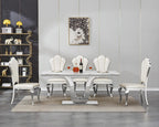 SSLine Modern White Marble Dining Table for 6-8 Rectangle 68" Faux Marble Kitchen Table for 6 Luxury Dining Room Tables with Silver Mirrored Stainless Steel U-Shape Pedestal Base for Home Office