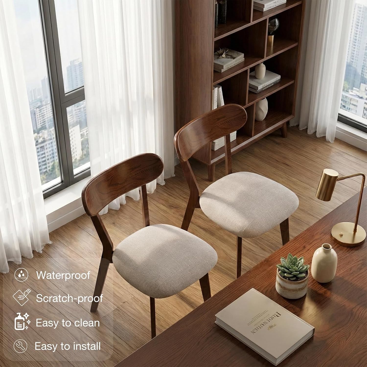 100% Solid Oak Wood Dining Room Chairs - Practical Kitchen Chairs - Wood Chair for Dining Room, Kitchen (8, Walnut with Grey Cushion)