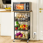 ThreeHio Rolling Kitchen Microwave Cart with Fruit Baskets, 4 Tier Microwave Table Stand with Storage, Kitchen Storge Shelf on Wheels Small Rolling Cart Organizer Rack for Pantry, Living Room