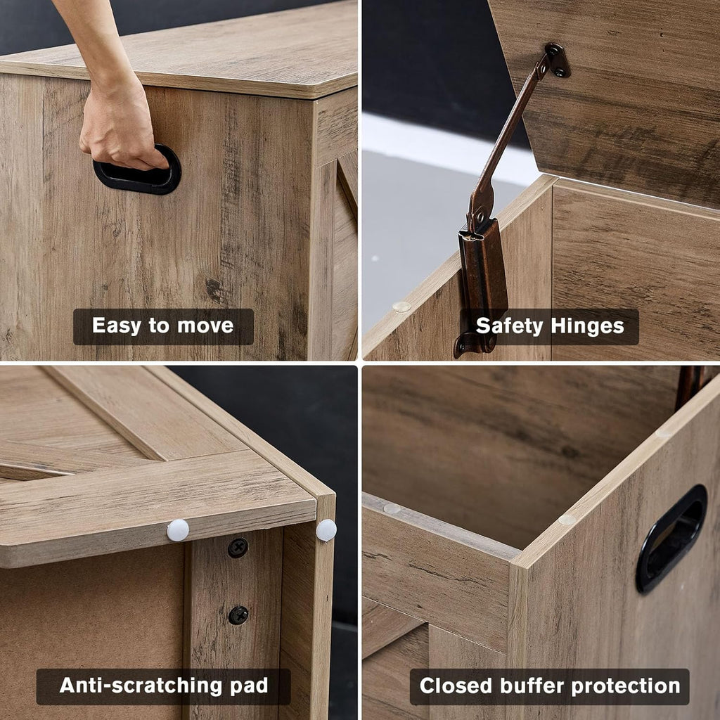 39.4” Storage Bench, Extra Large Entryway Bench with Storage,Storage Chest with 2 Safety Hinges,Blanket Storage,Shoe Storage Chest for Bedroom,Living Room,Easy Assembly. (Greige)