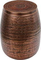 happimess SSL2003A Jasper 15" Modern Rustic Arrow-Hammered Metal Drum Storage Side Table with Lid, End Table for Decoration in Living Room, Bedroom, Bathroom, Antique Copper