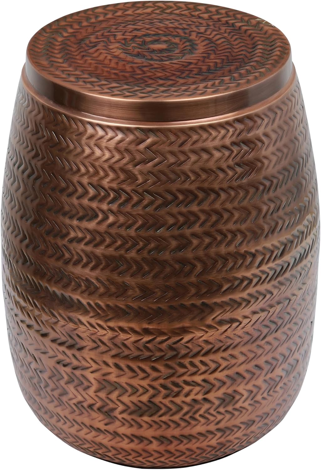 happimess SSL2003A Jasper 15" Modern Rustic Arrow-Hammered Metal Drum Storage Side Table with Lid, End Table for Decoration in Living Room, Bedroom, Bathroom, Antique Copper