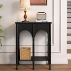 Console Table with Storage Shelf Set of 2, Retro Modern 2-Tier Entryway Table, Narrow Sofa Table with Roman-Style Legs for Living Room, Hallway, Black