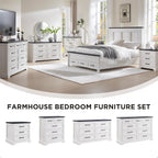 ACCOHOHO 22" Farmhouse Nightstands Set of 2 with 3 Drawers, Off White | Charging Station, Metal Handles, X-brace Side Panels, Arched Foot Base, Modern End Table, for Bedroom, Living Room