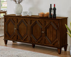 LKTART 65" Mid Century Sideboard Buffet Cabinet with Solid Wood Legs,Accent Storage Cabinet Credenza with 4 Doors for Living Room,Entryway,Kitchen(Walnut)