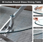 36 inch Round Glass Dining Table for 4 People,Modern Dining Room Table with Silver Stainless Steel Base,Dining Room/Apartment/Bistro Setting