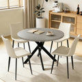 44" Round Dining Table with Chair Set for 4, Modern Mid-Century Dining Table Set of 4, Cozy Dinette Sets with Metal Leg for Kitchen Dining Room Apartment(Gray Table + Beige Chairs) | Cushioned Minimalist Beige Chairs of 4, Mid-Century Grey Tabletop