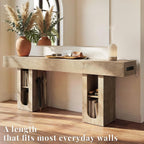 63 Inch Entryway Console Table with Power Outlets & Storage, Oak | Wooden Behind Couch Table, Farmhouse, Adjustable Shelves, 300LB Load, 5.9" Thick Top, MDF, Anti-Tip, Zero Wobble, Entrance