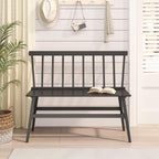 Wisuce Bamboo Dining Bench, Entryway Bench with Spindle Back (Black) | Bamboo & H-Shaped Support, Ergonomic Tilted Spindle Back, Multi-Scene Use, Easy Assembly & Maintenance