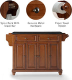 Crosley Furniture Cambridge Granite Top Rolling Kitchen Island Storage Cart, Microwave Stand, Spice Rack, Cherry