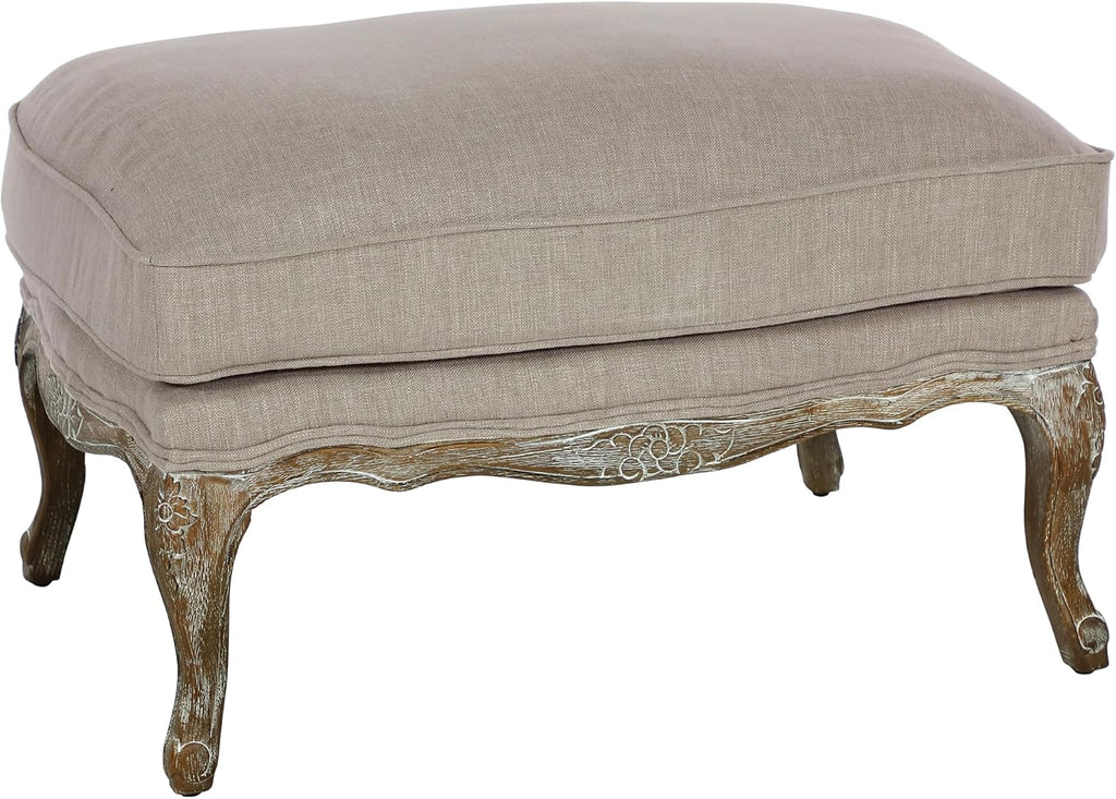 Lexicon Parlier Show Wood Ottoman - Rectangle Ottoman Pouf Foot Rest, Floral Motif, Solid Wood Frame, Feathered Down Filled Cushion, Fully Assembled, 32" L x 25.5" W x 20.5" H, Neutral