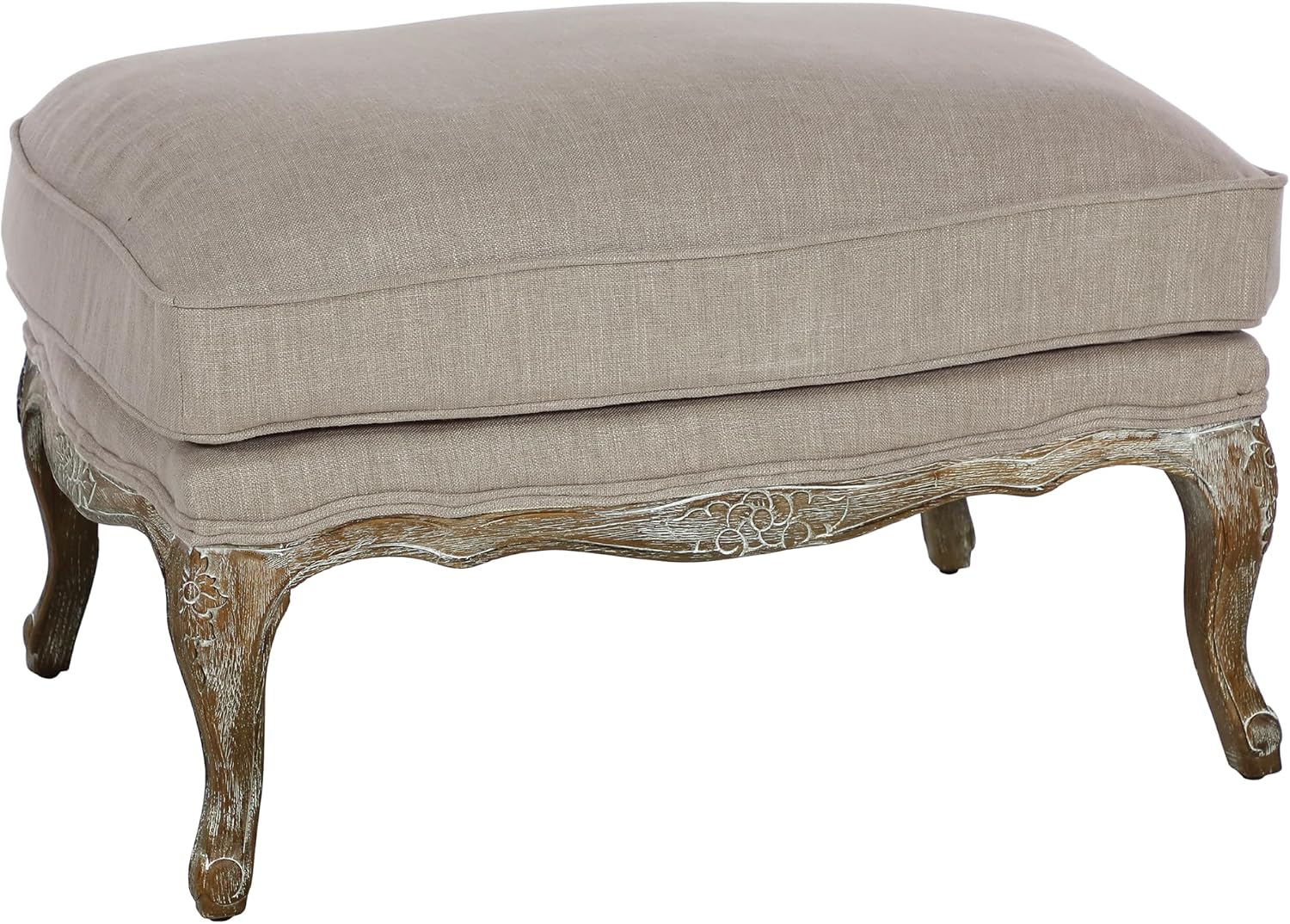 Lexicon Parlier Show Wood Ottoman - Rectangle Ottoman Pouf Foot Rest, Floral Motif, Solid Wood Frame, Feathered Down Filled Cushion, Fully Assembled, 32" L x 25.5" W x 20.5" H, Neutral