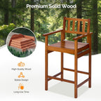 VINGLI Outdoor Bar Stools, Solid Wood Bar Stools Set of 2 Counter Height Bar Chairs for Outdoor Patio Garden Lawn