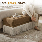 Hyfirm 47-Inch Chenille Ottoman Bench Vintage Tufted Fringe Design Brown | From bedroom dressing to living room lounging, this bench serves as an end-of-bed seat, sofa footrest, or entryway accent