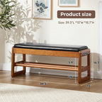 39.3" Shoe Rack Bench,2 Tiers Shoe Bench with Storage,Walnut Storage Bench with Faux Leather Cushion for Entrance Entryway Hallway Walnut PU Black