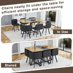Dining Table Set for 6, 60" Faux Marble and Wood Kitchen Table with 6 PU Leather Chairs,Modern Retangular Dining Table Set for Kitchen,Living Room (Black, Wood+Black Table Set)