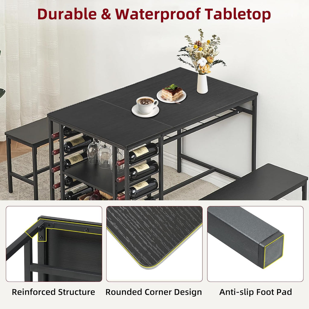 Garvee Dining Table Set for 4, Kitchen Table Set for 4 with 2 Benches, 3 Piece Dining Room Table Set for Small Space Apartment, Black