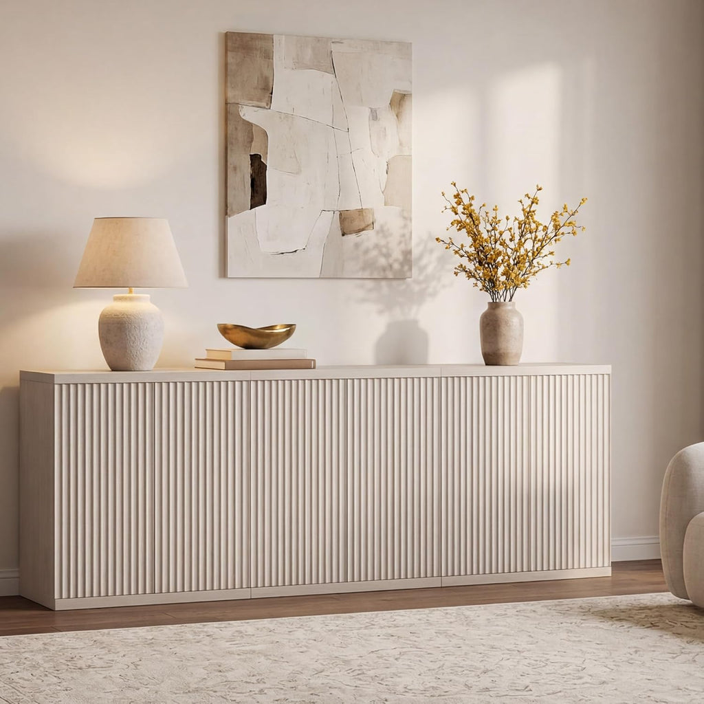 SICOTAS Buffet Cabinet with Storage Accent Sideboard Modern Credenza with Doors & Shelves Fluted Media Console Mid Century Coffee Bar Table for Living Room Kitchen Dining Room Hallway(3PCS)