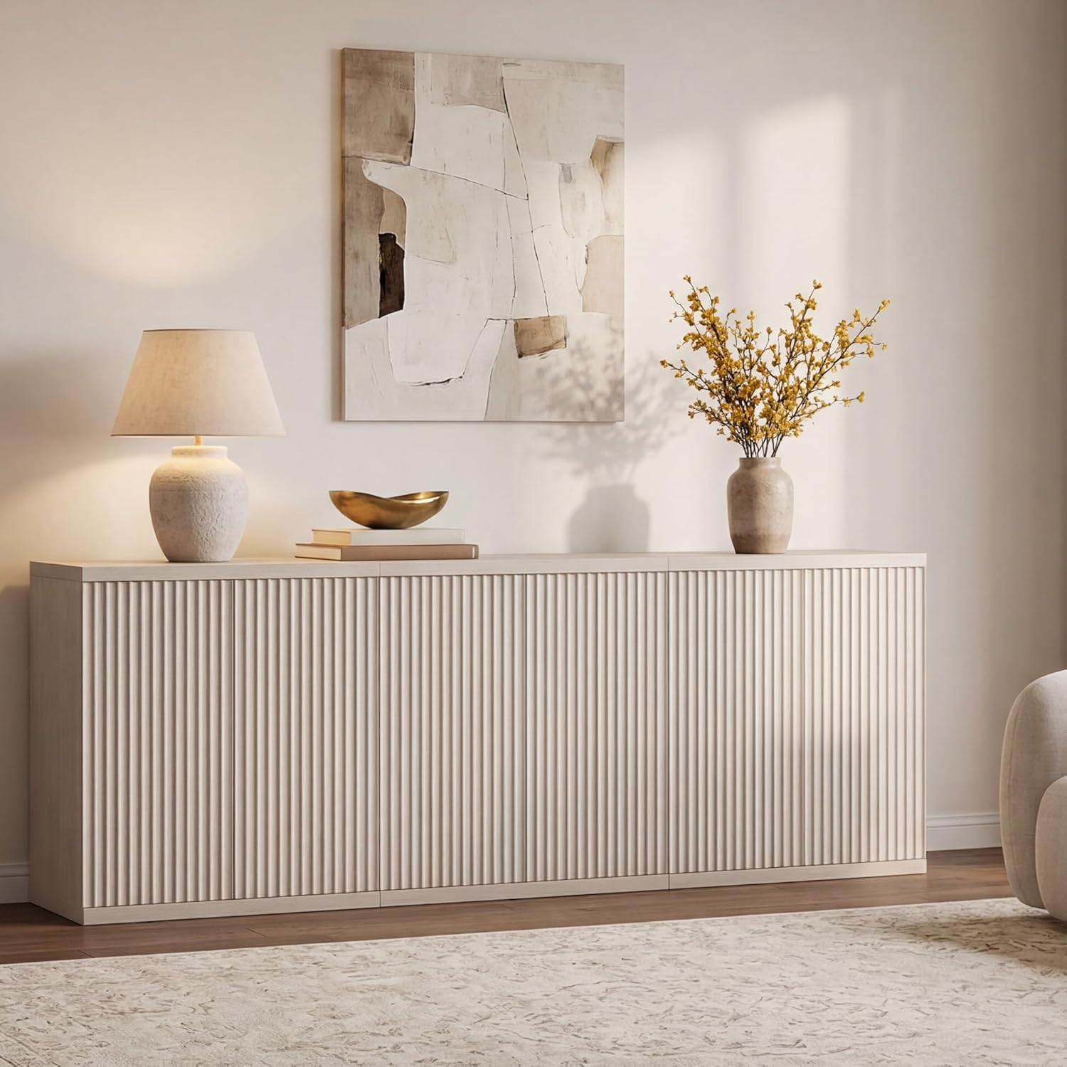 SICOTAS Buffet Cabinet with Storage Accent Sideboard Modern Credenza with Doors & Shelves Fluted Media Console Mid Century Coffee Bar Table for Living Room Kitchen Dining Room Hallway(3PCS)