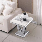 Henf 23in Square End Table Faux Marble End Table w/U Shape Steel Base,Luxury Sofa Side Table Tea Table for Living Room Office, Nightstand Bedside Table for Bedroom, White and Silver End Side Table