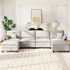 140" U-Shaped Modern Modular Sectional Couch, Chenille Cloud Couches with Storage Ottoman, Deep Seat Sofa with Side Pocket for Living Room, Bedroom and Apartment, Light Grey