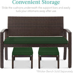 Best Choice Products Set of 2 Wicker Ottomans, Multipurpose Outdoor Furniture for Patio, Backyard, Additional Seating, Footrest, Side Table w/Removable Cushions, Steel Frame - Midnight Green/Brown