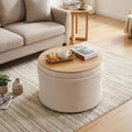 ONBRILL 24" Round Ottoman Coffee Table, Storage Ottoman with Lift-Off Lid | Large Size, Sturdy Steel Frame, 15.4" Height Foot Stool（Better for Low-Profile Sofa), Extra Seat, Entryway Shoe Bench