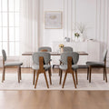 VKNOW Wooden Dining Chairs Set of 6, Mid Century Modern Upholstered Kitchen Side Chairs, Chenille Dining Room Chair with Curved Seat Backrest for Home Dining Room, Grey