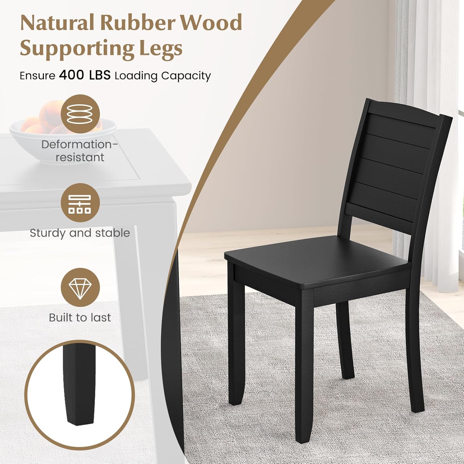 Giantex Wood Dining Chairs Set of 4, Modern Kitchen Chair w/Rubber Wood Legs, Curved Backrest, Farmhouse Diner Chair, Wooden Armless Side Chairs for Home Dining, Restaurant, Load 400 LBS, Black