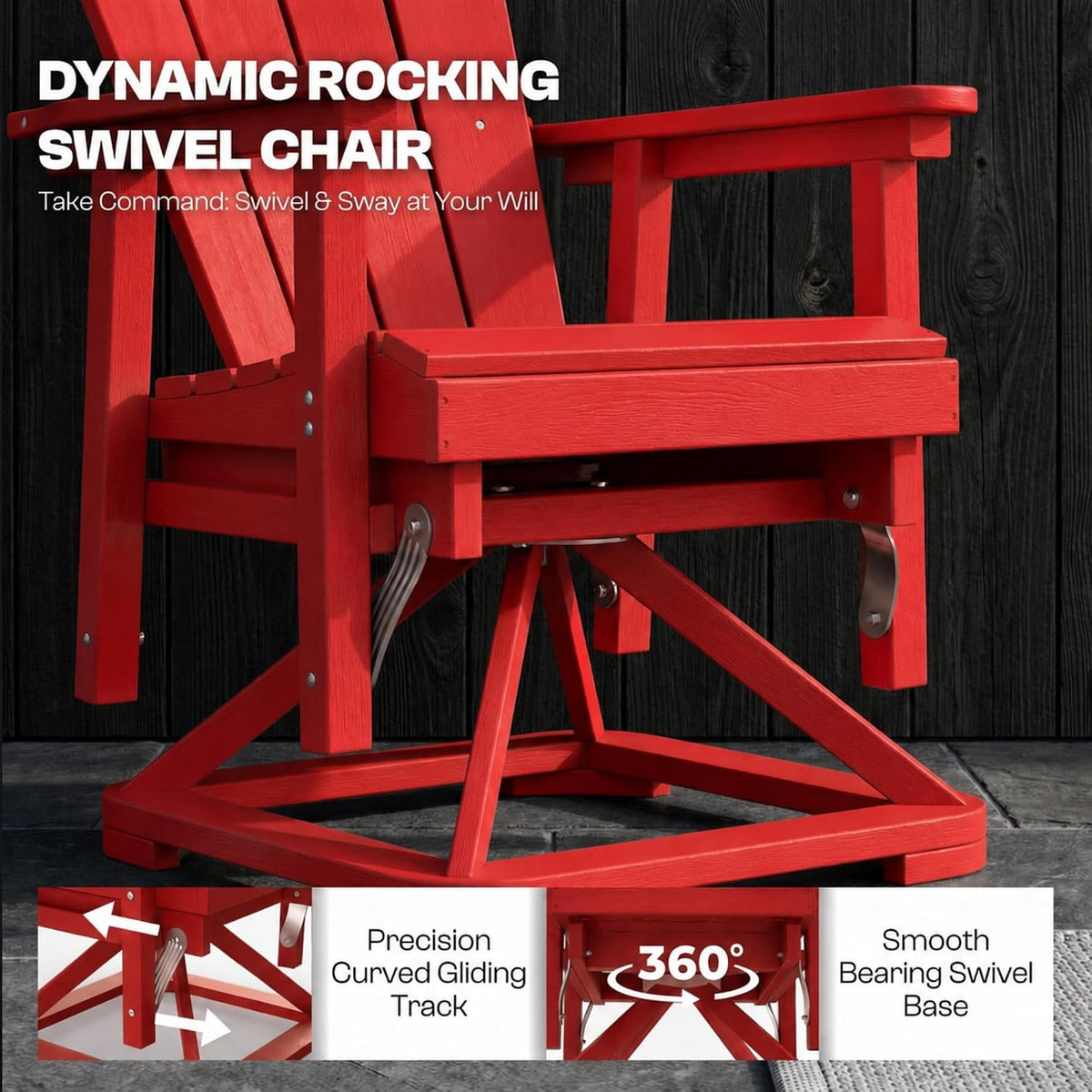 Set of 2 Adirondack Swivel Glider Chairs, All-Weather HDPE Patio Glider Set for Porch, Balcony, Heavy Duty Swivel Rocker Outdoor Seating, 360 Degree Rotation, Red