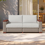 PaPaJet Outdoor Loveseat Patio Sofa, Wicker Couch with Solid Armrests & Legs, 4.7" Thick Cushion, UV-Resistant Modular Sofa for Porch, Backyard, Garden