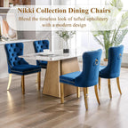 civama Dining Room Chairs Set of 6, Velvet Nikki Collection Dining Chair Upholstered Modern Tufted Kitchen Chair with Nailhead Back Pull Ring Golden Steel Legs, Blue