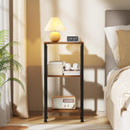Asgolion Small Side Table, Tall End Table with Adjustable Shelf, Accent Table Stand for Home Decor, Small Entryway Table, Bedroom Nightstand, Living Room, Office, Rustic Brown