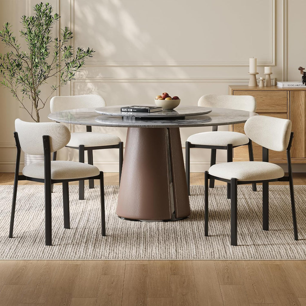 Dining Chairs Set of 4, Modern Upholstered Fabric Kitchen Chairs | Textured Fabric, Curved Back, Upholstered Seat, Metal Frame, Dining Room, Kitchen, Breakfast Nook, Restaurant, Beige
