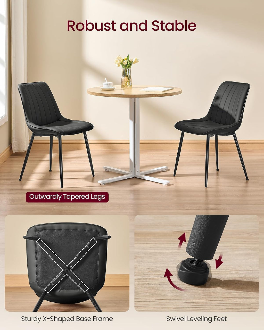 VASAGLE Dining Chairs Set of 2, Upholstered Kitchen Chairs, Synthetic Leather, Max. Load 264 lb, Steel Legs, Curved Backrest, for Dining Room, Dove Gray and Ink Black ULDC090BH02