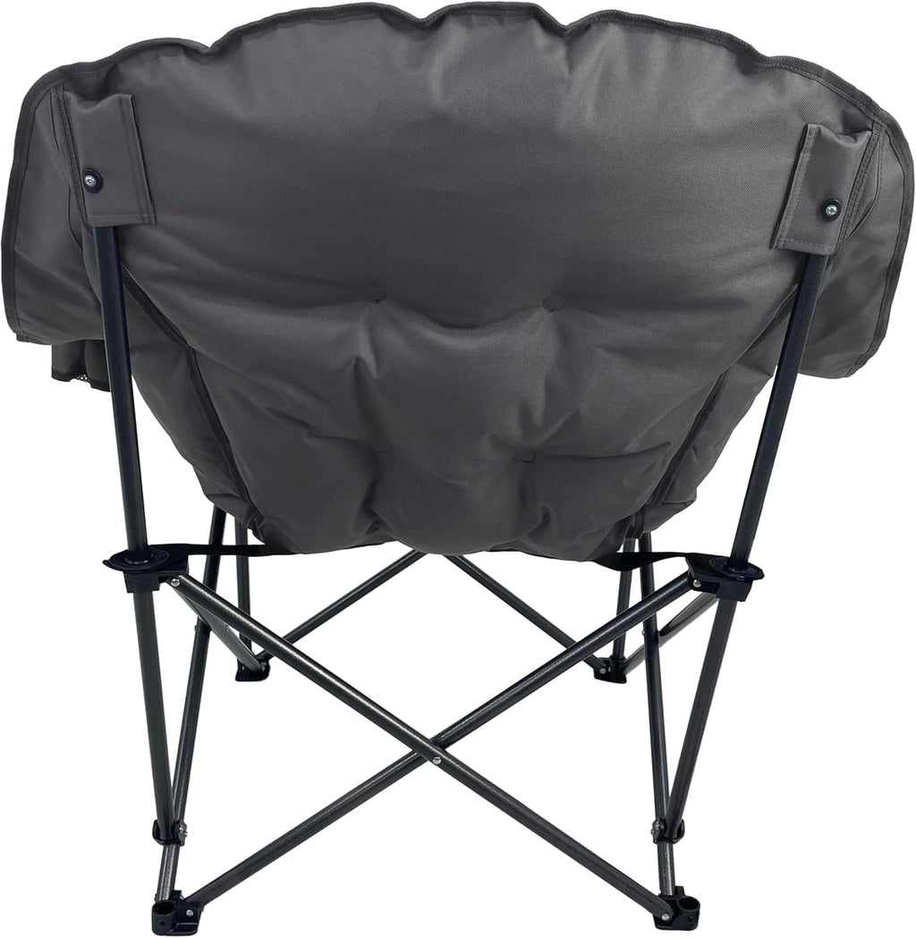 Black Sierra Plush XL Padded Camping Chair for Adults, Oversized Heavy Duty Folding Seat Supports 400 lbs, Plush Comfort with Cup Holders & Carry Bag for Camping, Tailgating, Patio, RV
