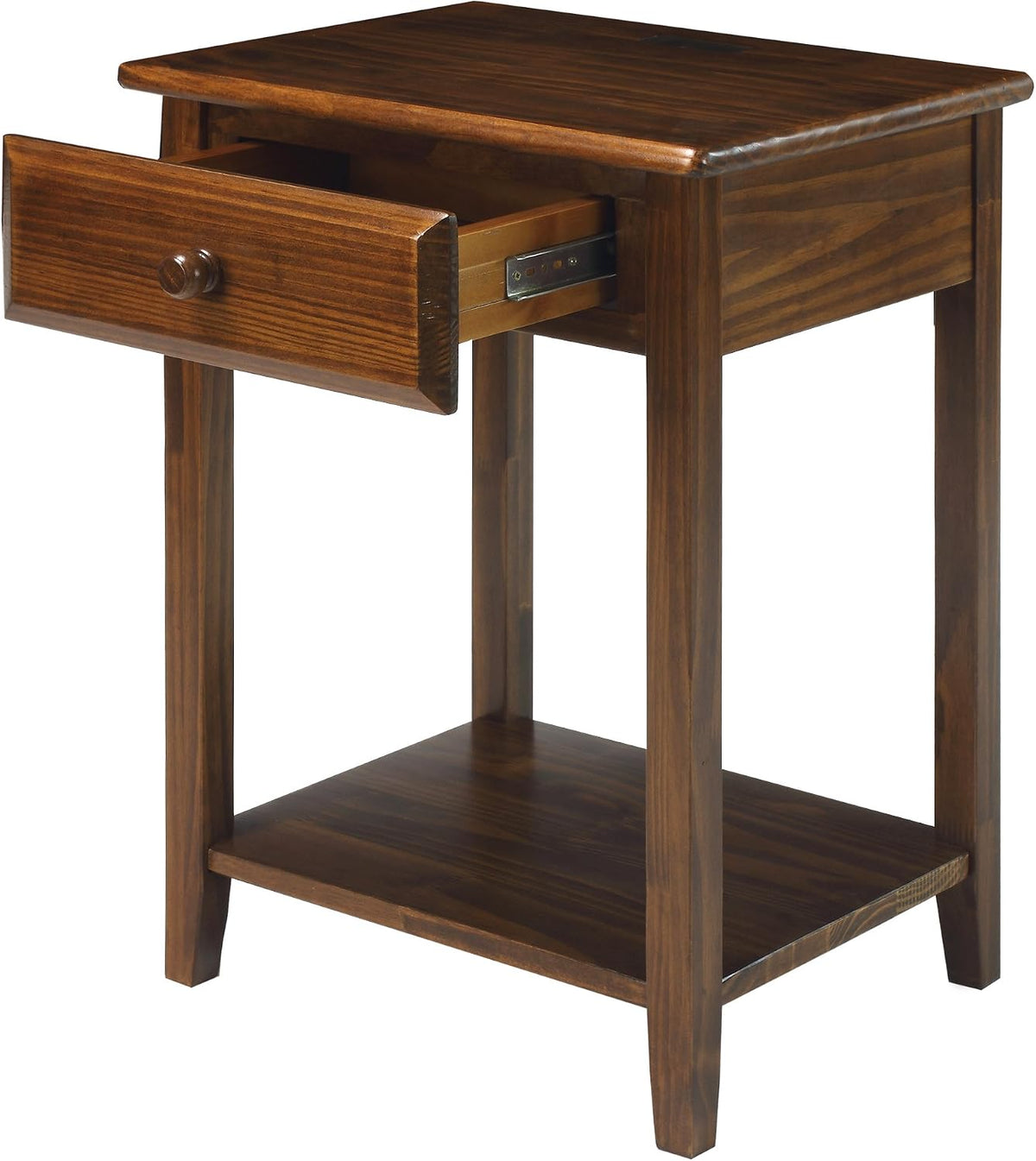 Casual Home Owl Night Stand with USB Port Charging Station and Drawer, 17.5"W x 14.25"D x 24.5"H, Warm Brown