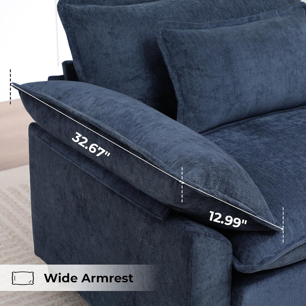 Modern Oversized Accent Chairs Set of 2,Chenille Cloud Sofa Chair with Deep Seat,Upholstered Armchair with Extra Thick,Comfy accent chairs Reading Chairs for Living Room Bedroom Apartment BLUE